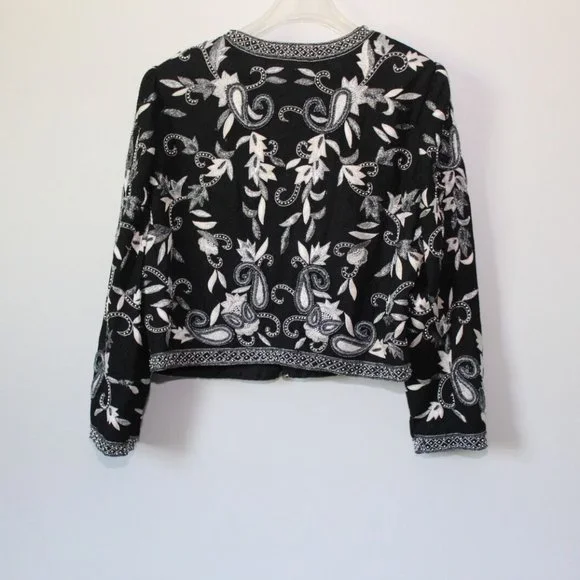Vintage Laurence Kazar Silk Beaded Embroidered Blazer Jacket Black XL H13428 - Picture 7 of 12